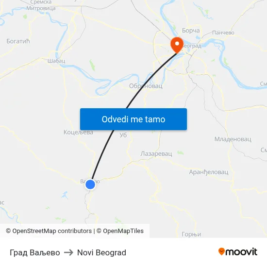 Град Ваљево to Novi Beograd map