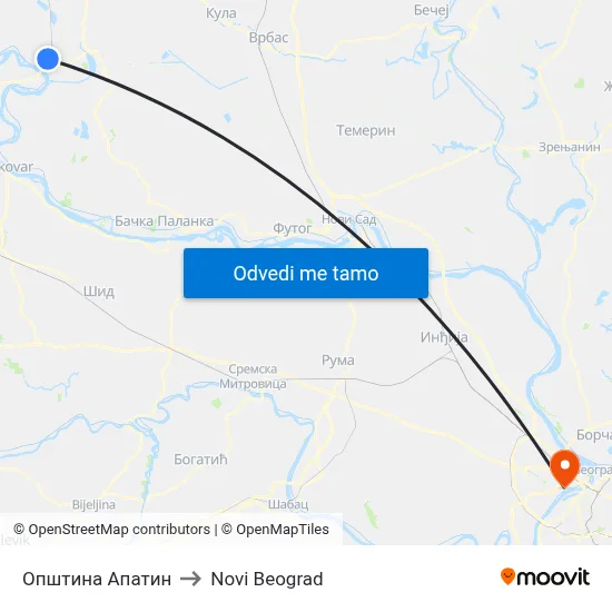 Општина Апатин to Novi Beograd map