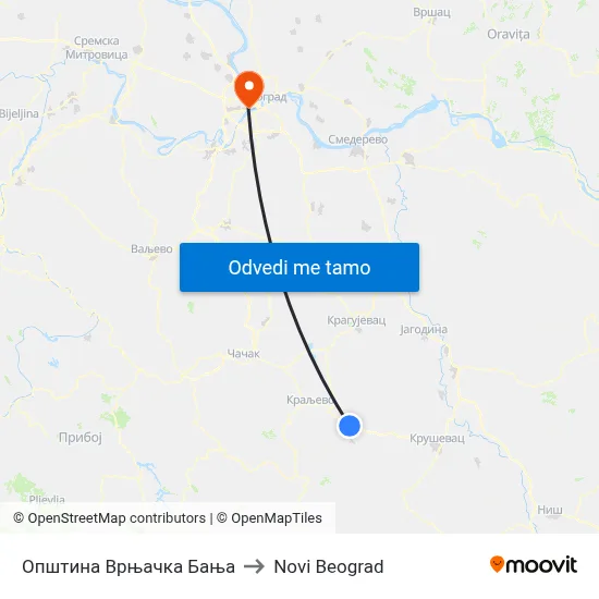 Општина Врњачка Бања to Novi Beograd map