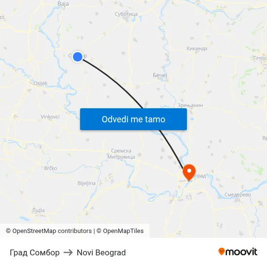 Град Сомбор to Novi Beograd map