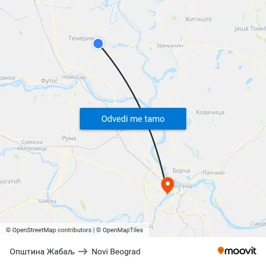 Општина Жабаљ to Novi Beograd map