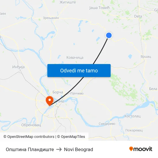Општина Пландиште to Novi Beograd map