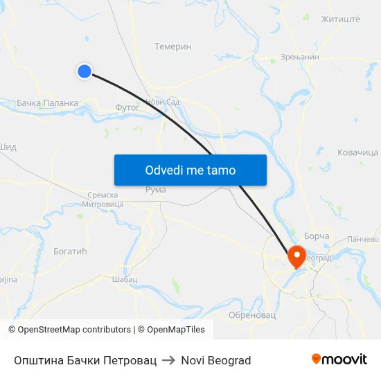 Општина Бачки Петровац to Novi Beograd map