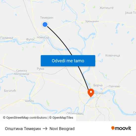 Општина Темерин to Novi Beograd map