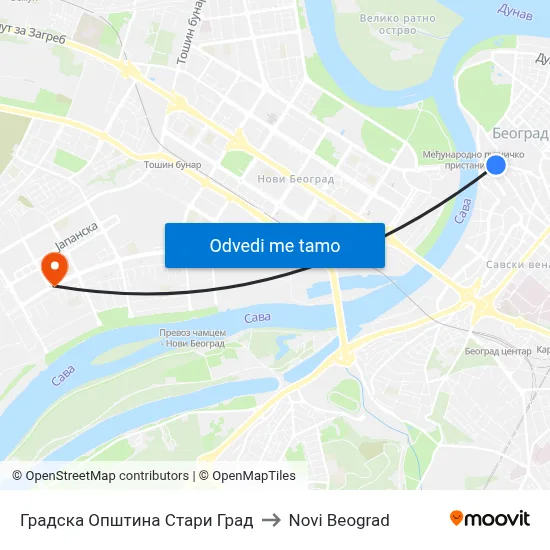 Градска Општина Стари Град to Novi Beograd map