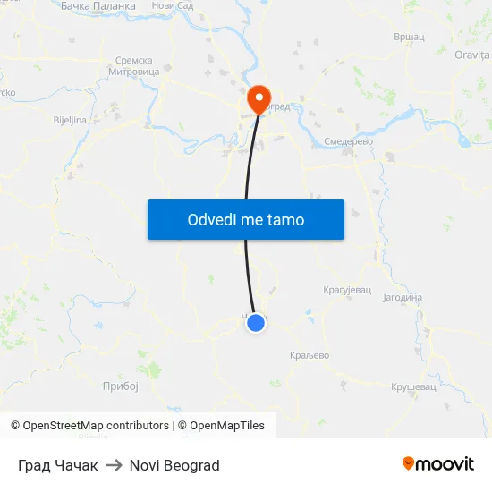 Град Чачак to Novi Beograd map