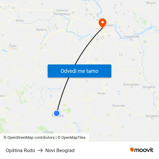Opština Rudo to Novi Beograd map