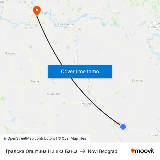 Градска Општина Нишка Бања to Novi Beograd map