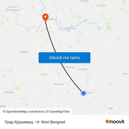 Град Крушевац to Novi Beograd map