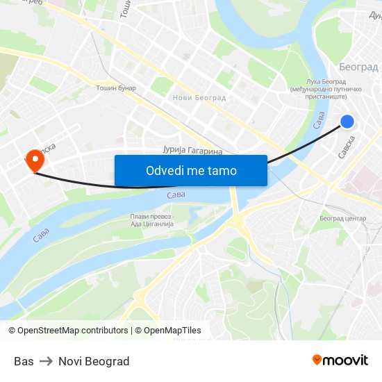 Bas to Novi Beograd map