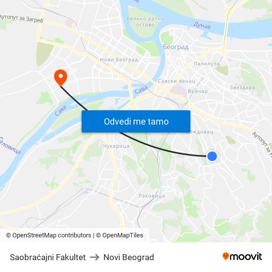 Saobraćajni Fakultet to Novi Beograd map