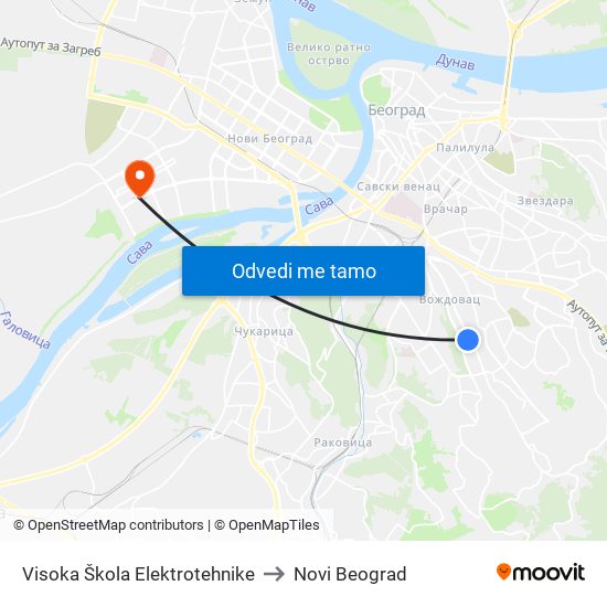 Visoka Škola Elektrotehnike to Novi Beograd map