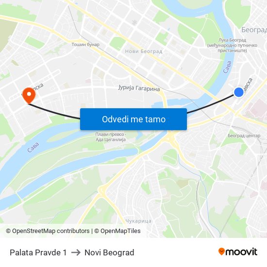 Palata Pravde 1 to Novi Beograd map