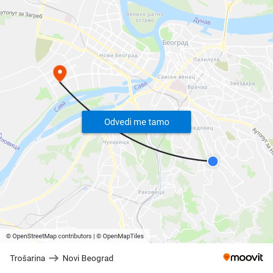 Trošarina to Novi Beograd map