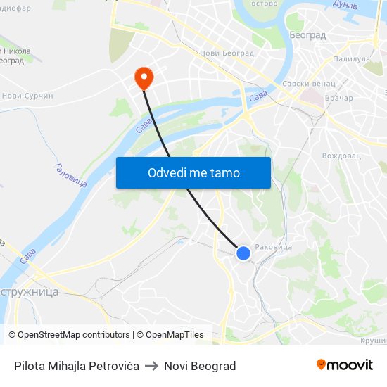 Pilota Mihajla Petrovića to Novi Beograd map