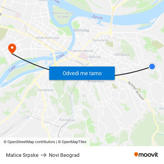 Matice Srpske to Novi Beograd map