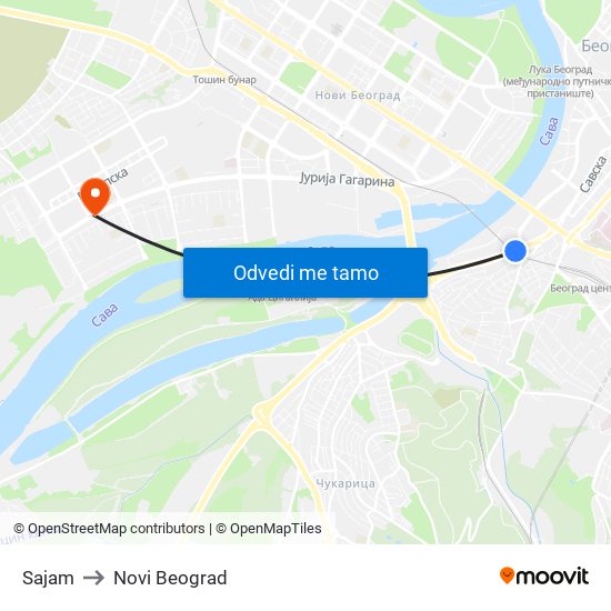 Sajam to Novi Beograd map