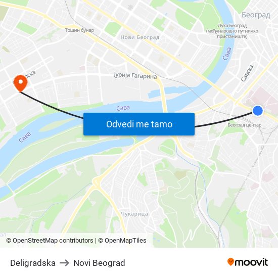 Deligradska to Novi Beograd map