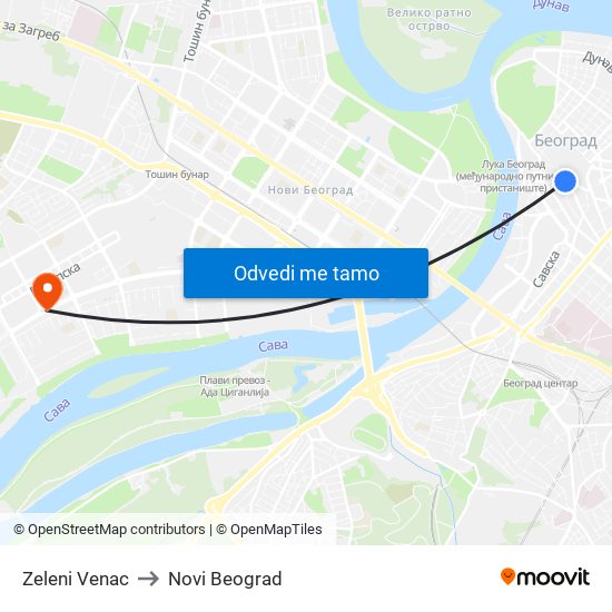 Zeleni Venac to Novi Beograd map