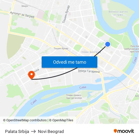 Palata Srbija to Novi Beograd map