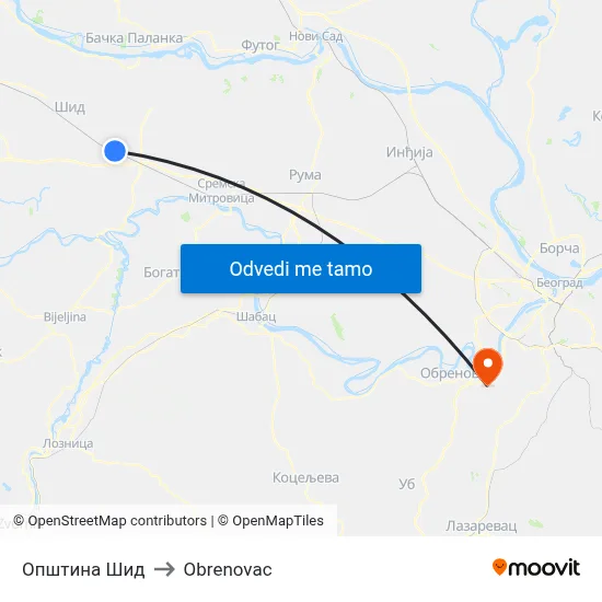 Општина Шид to Obrenovac map