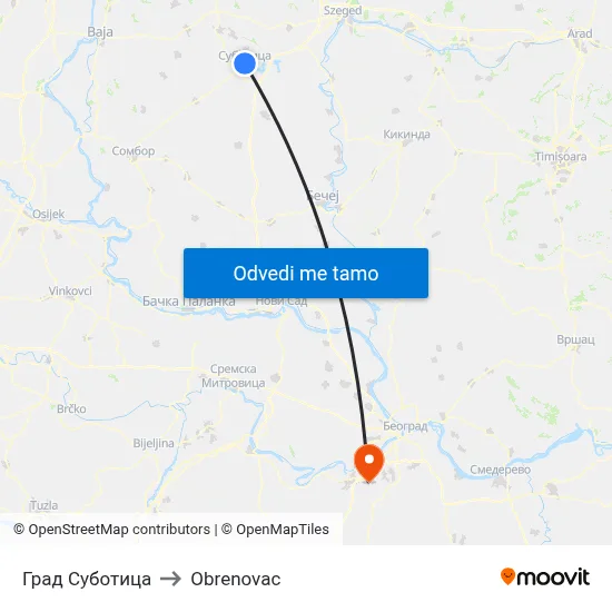Град Суботица to Obrenovac map