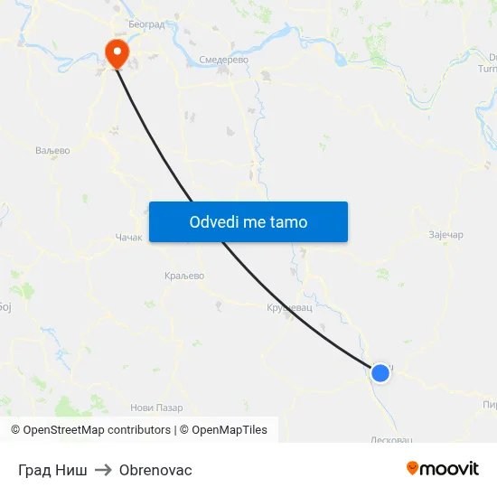 Град Ниш to Obrenovac map