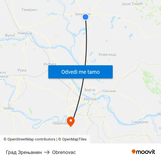 Град Зрењанин to Obrenovac map