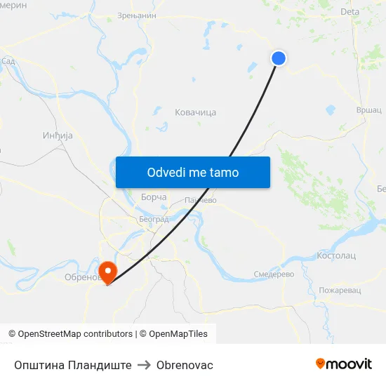 Општина Пландиште to Obrenovac map