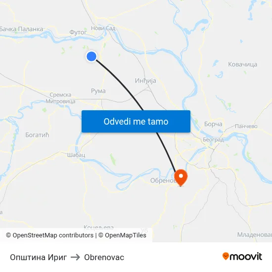 Општина Ириг to Obrenovac map