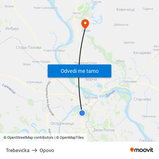 Trebevićka to Opovo map