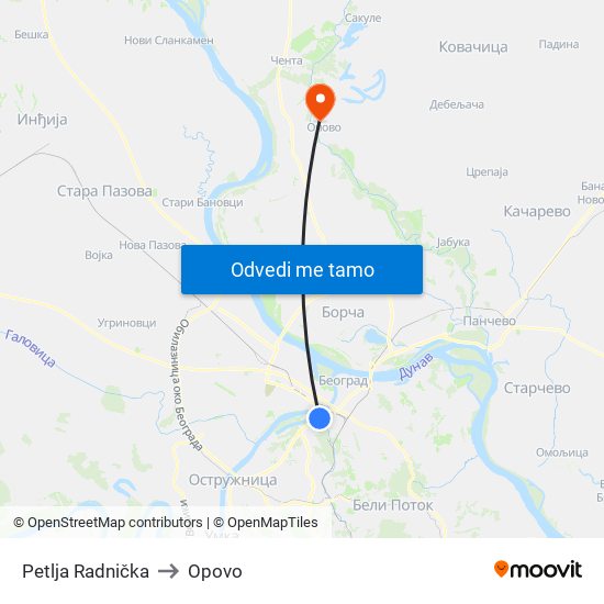 Petlja Radnička to Opovo map