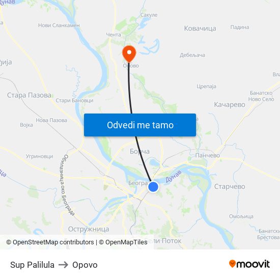 Sup Palilula to Opovo map