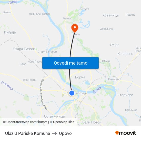 Ulaz U Pariske Komune to Opovo map