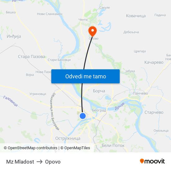 Mz Mladost to Opovo map