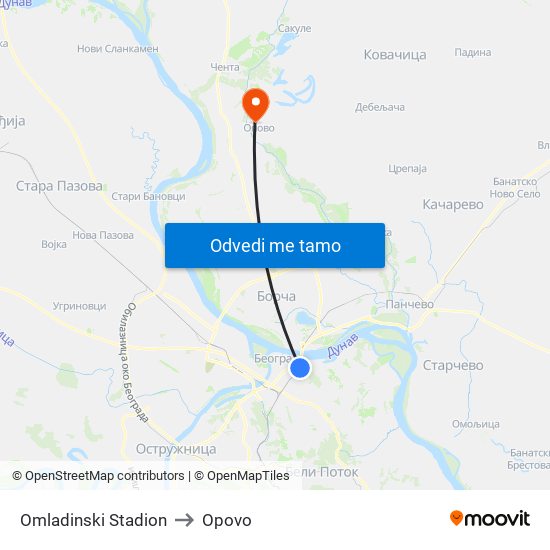 Omladinski Stadion to Opovo map