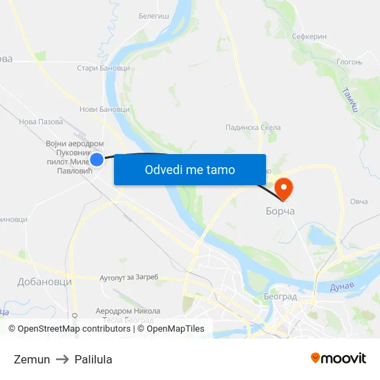 Zemun to Palilula map