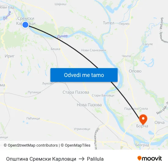Општина Сремски Карловци to Palilula map