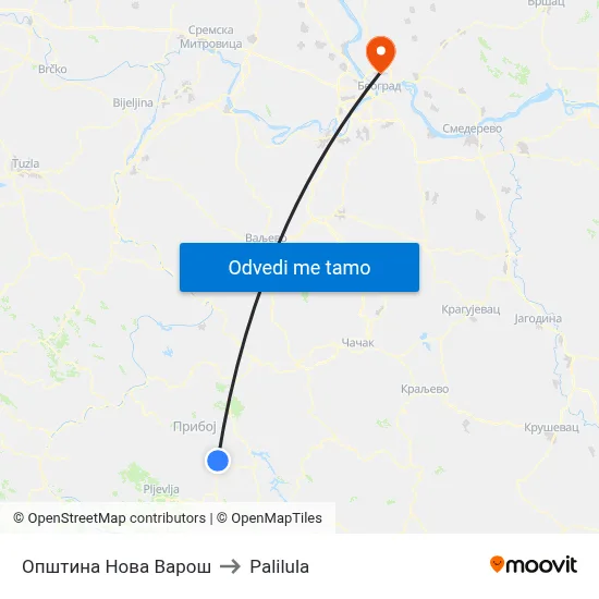 Општина Нова Варош to Palilula map