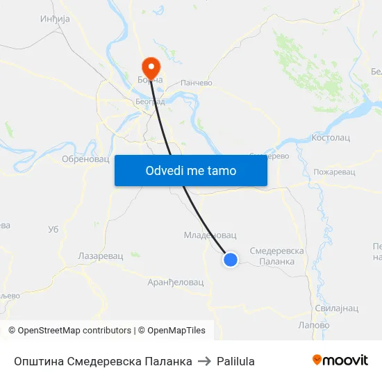 Општина Смедеревска Паланка to Palilula map