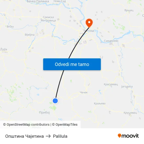 Општина Чајетина to Palilula map