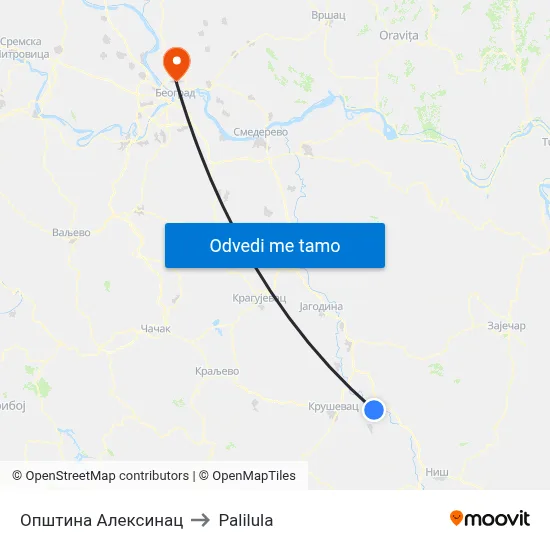 Општина Алексинац to Palilula map