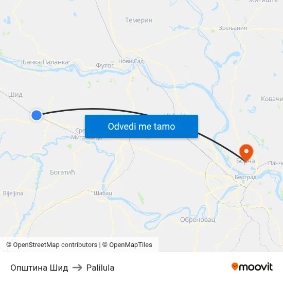 Општина Шид to Palilula map