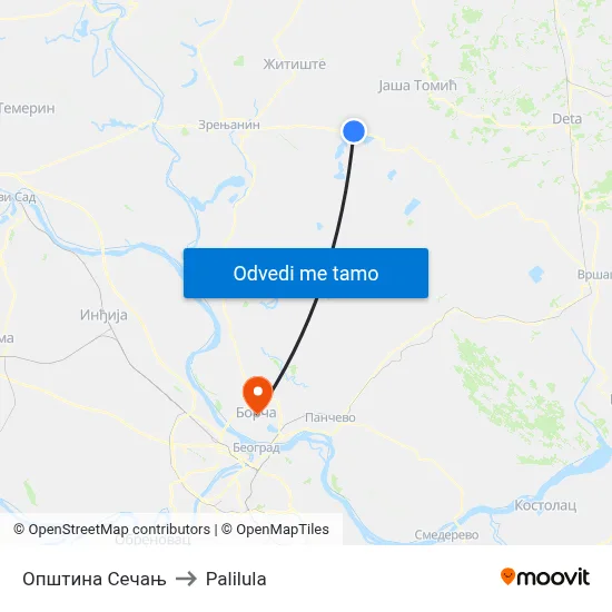 Општина Сечањ to Palilula map