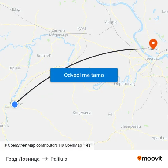 Град Лозница to Palilula map