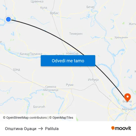 Општина Оџаци to Palilula map