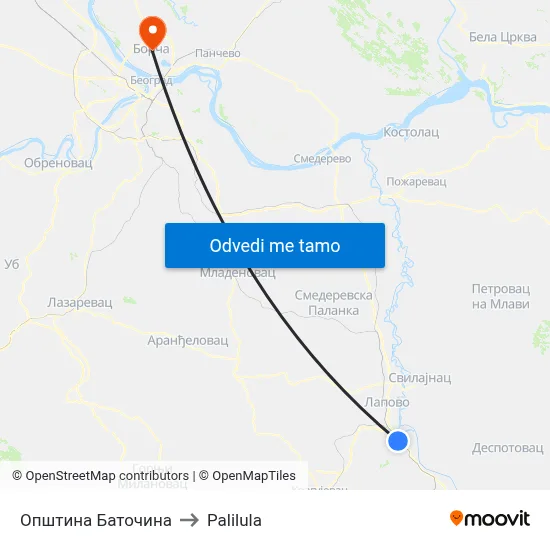 Општина Баточина to Palilula map