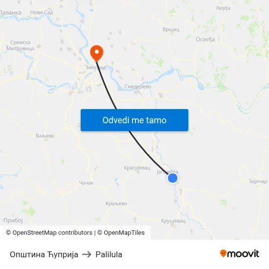Општина Ћуприја to Palilula map