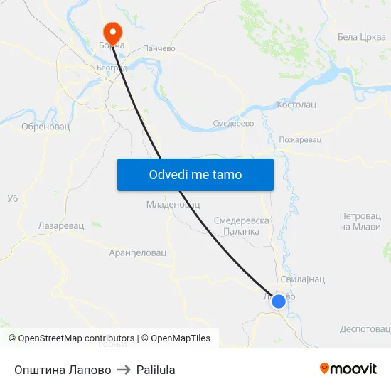 Општина Лапово to Palilula map