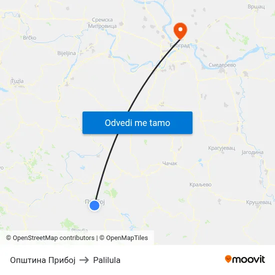 Општина Прибој to Palilula map